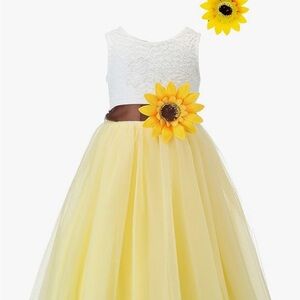 Elegant White and Yellow Sunflower Kids Formal Dress